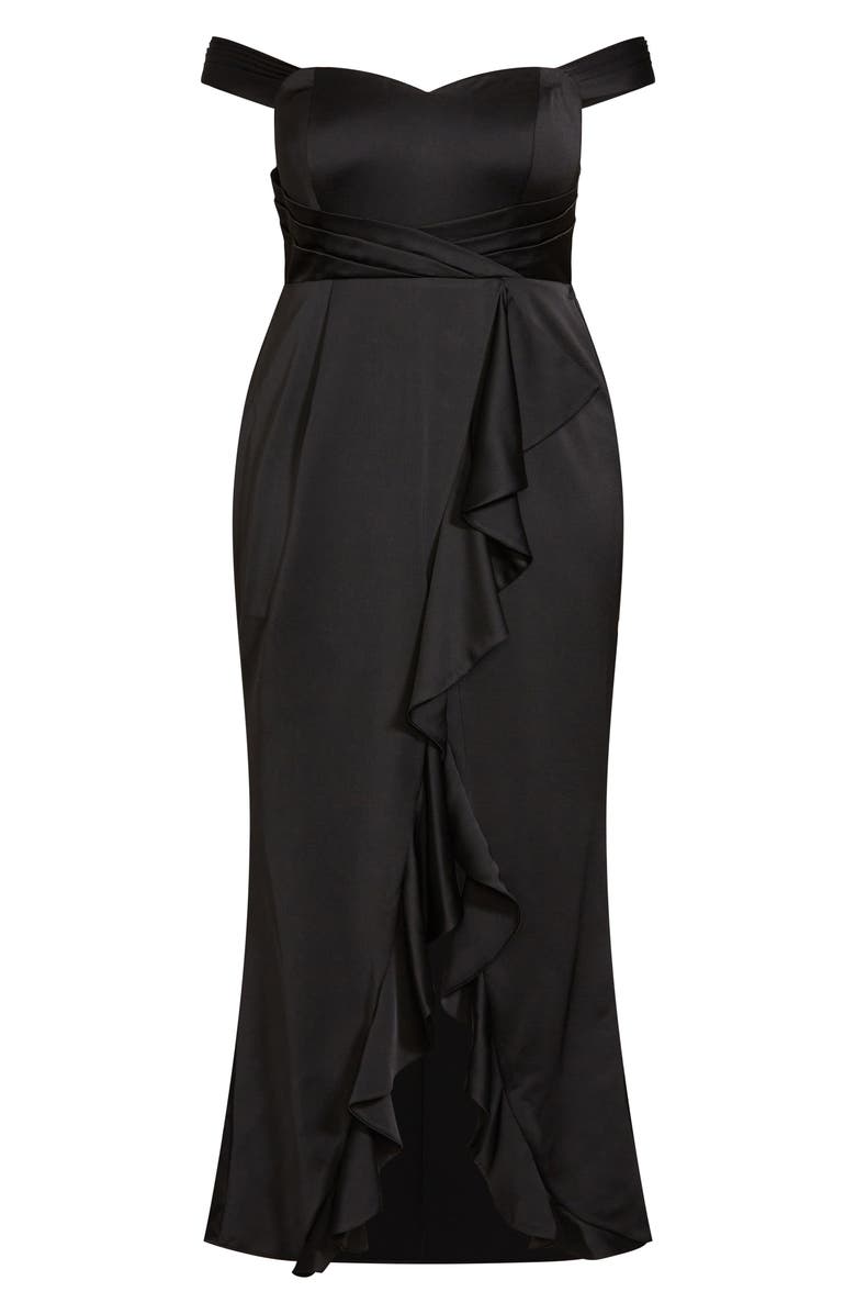 City Chic Hypnotize Off the Shoulder Satin Maxi Dress, Alternate, color, 