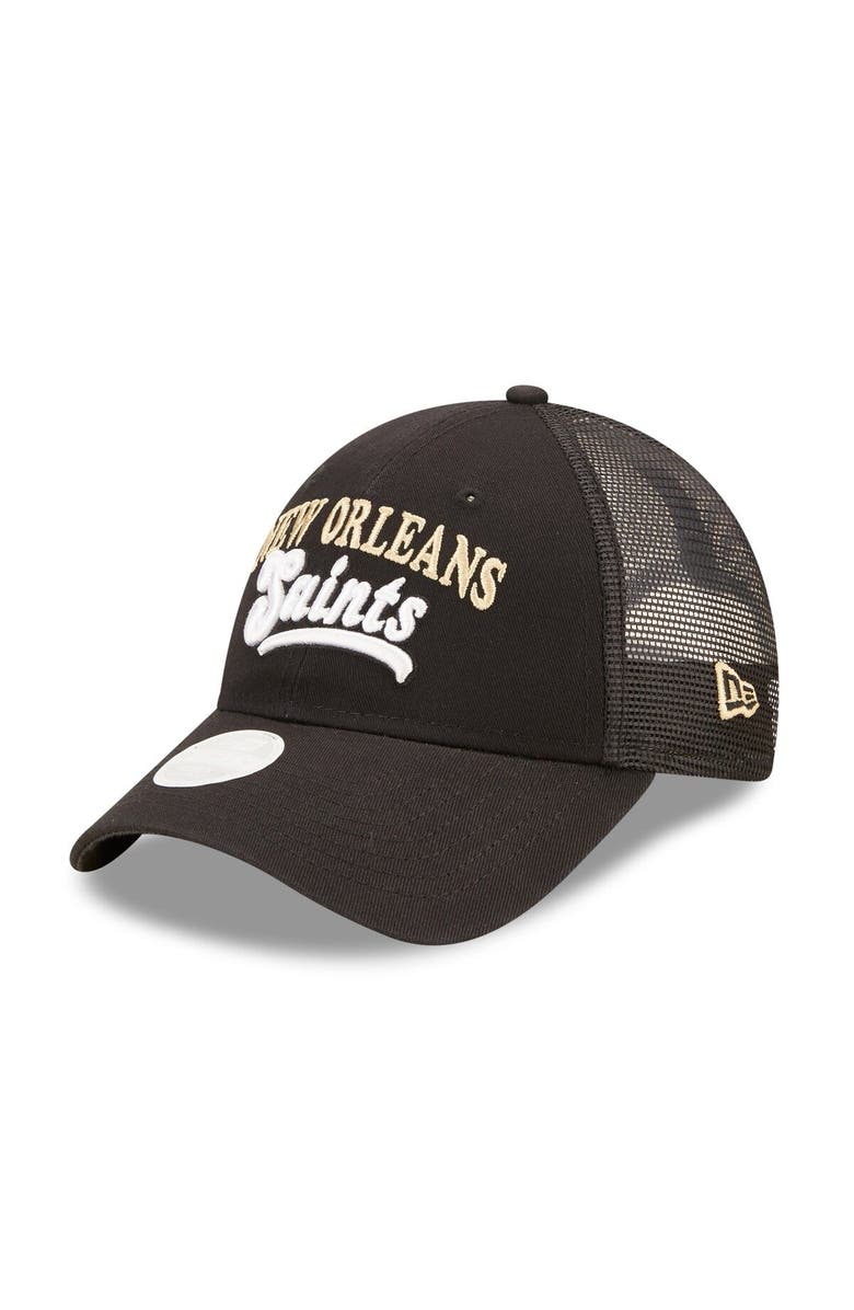 New Era Women's New Era Black New Orleans Saints Team Trucker 9FORTY Snapback Hat, Main, color,