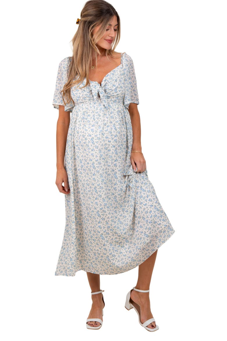 Floral Front Tie Midi Dress, Main, color, Blue