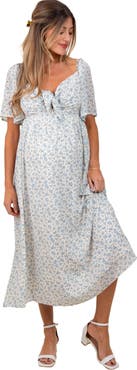 PinkBlush Floral Front Tie Midi Dress