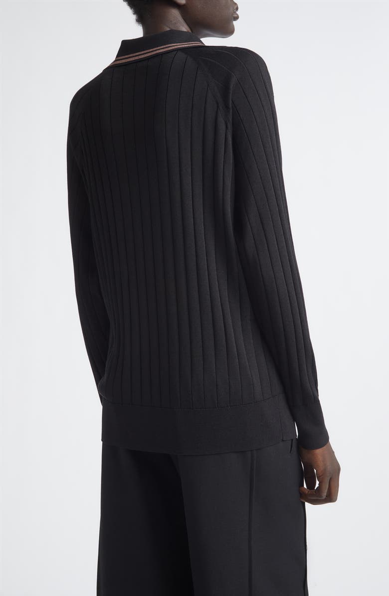 Wales Bonner Roots Long Sleeve Rib Polo, Alternate, color, Black