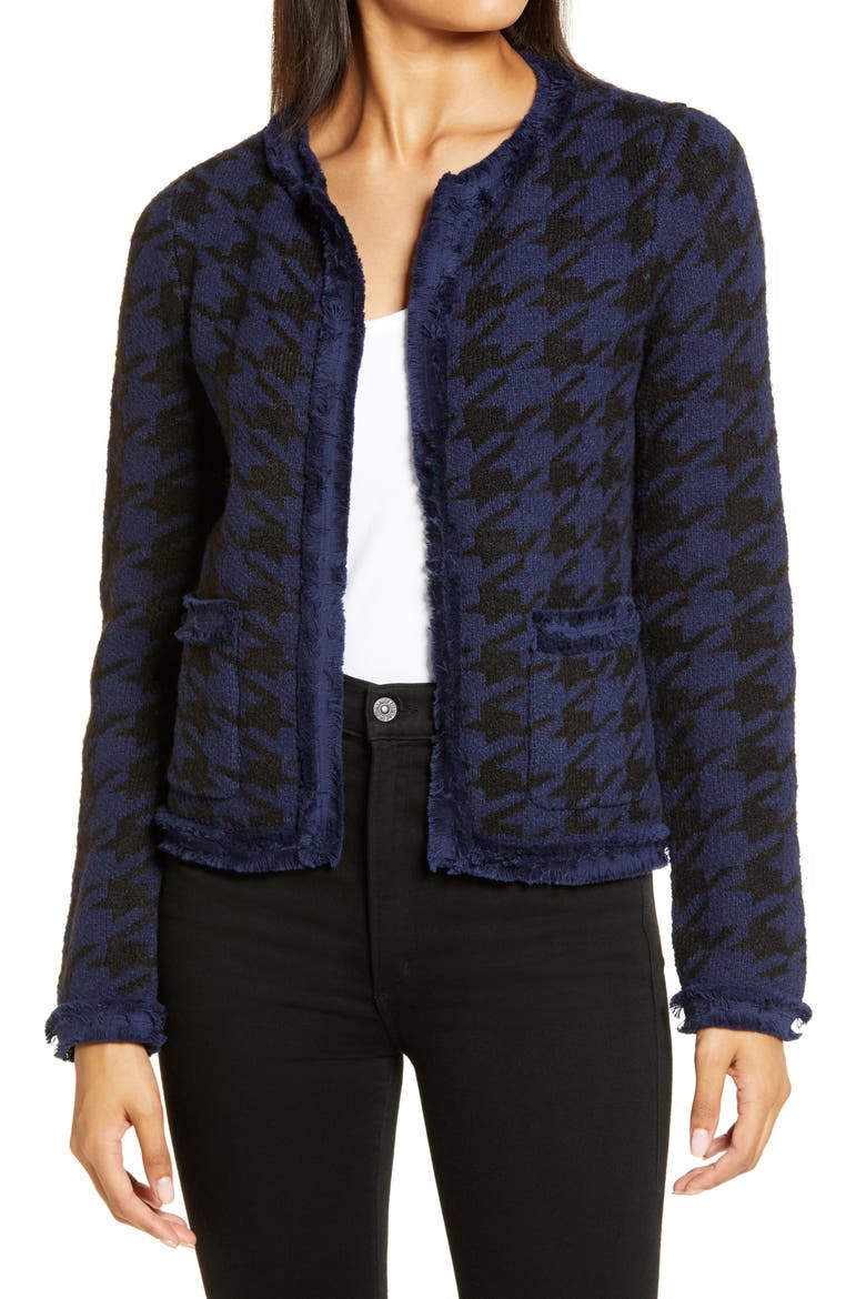 Marl Houndstooth Knit Jacket, Main, color, NAVY- BLACK HELENA CHECK