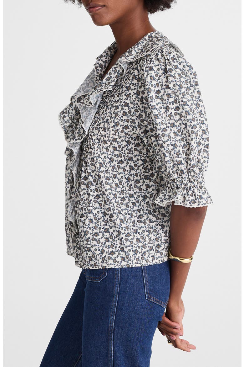 Ruffle Pintuck Puff Sleeve Top, Alternate, color, VINTAGE IVORY