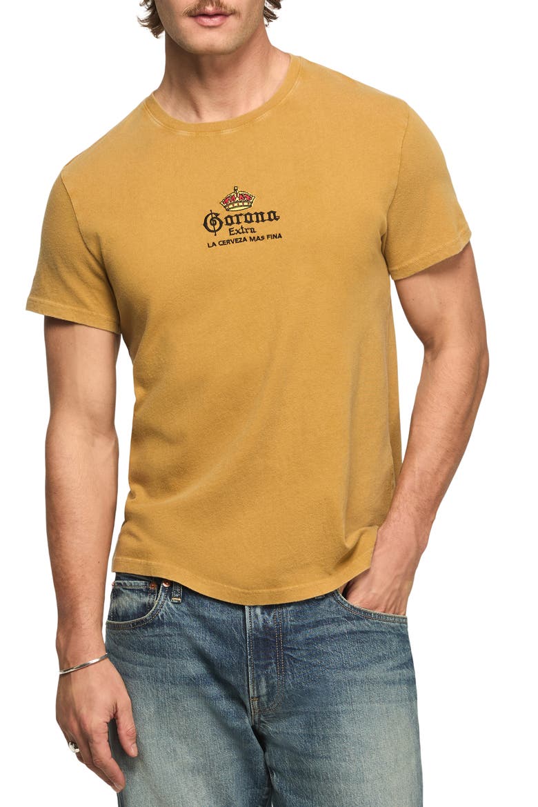 Corona Logo Embroidered T-Shirt, Main, color, MUSTARD GOLD