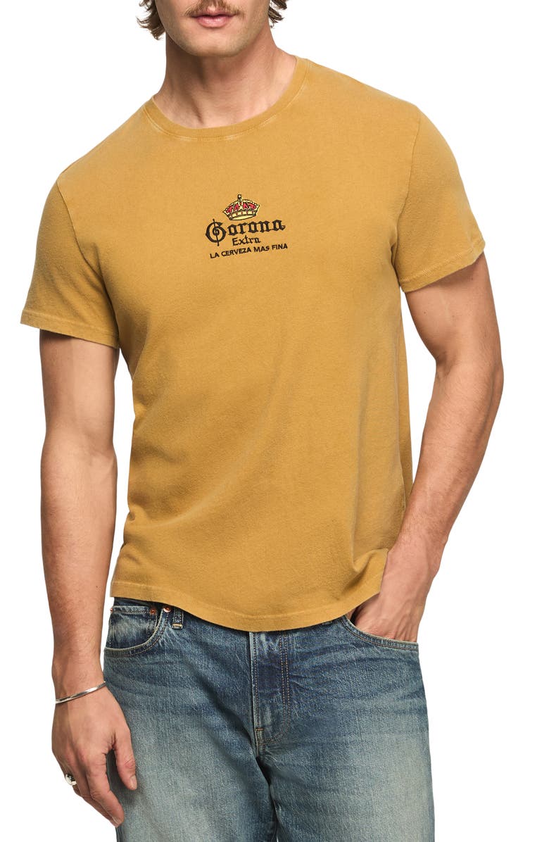 Lucky Brand Corona Logo Embroidered T-Shirt, Main, color, Mustard Gold