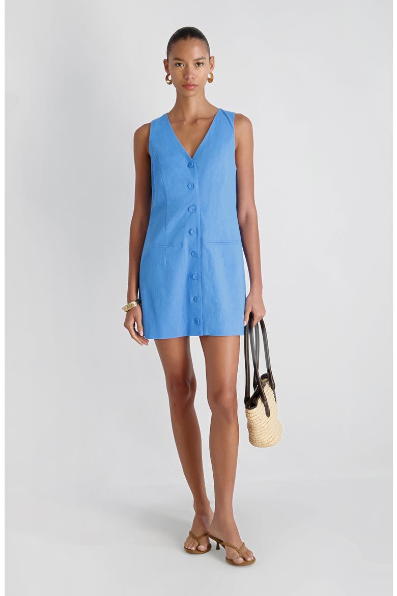 Sleeveless A-Line Linen Blend Minidress, Alternate, color, POOLSIDE BLUE