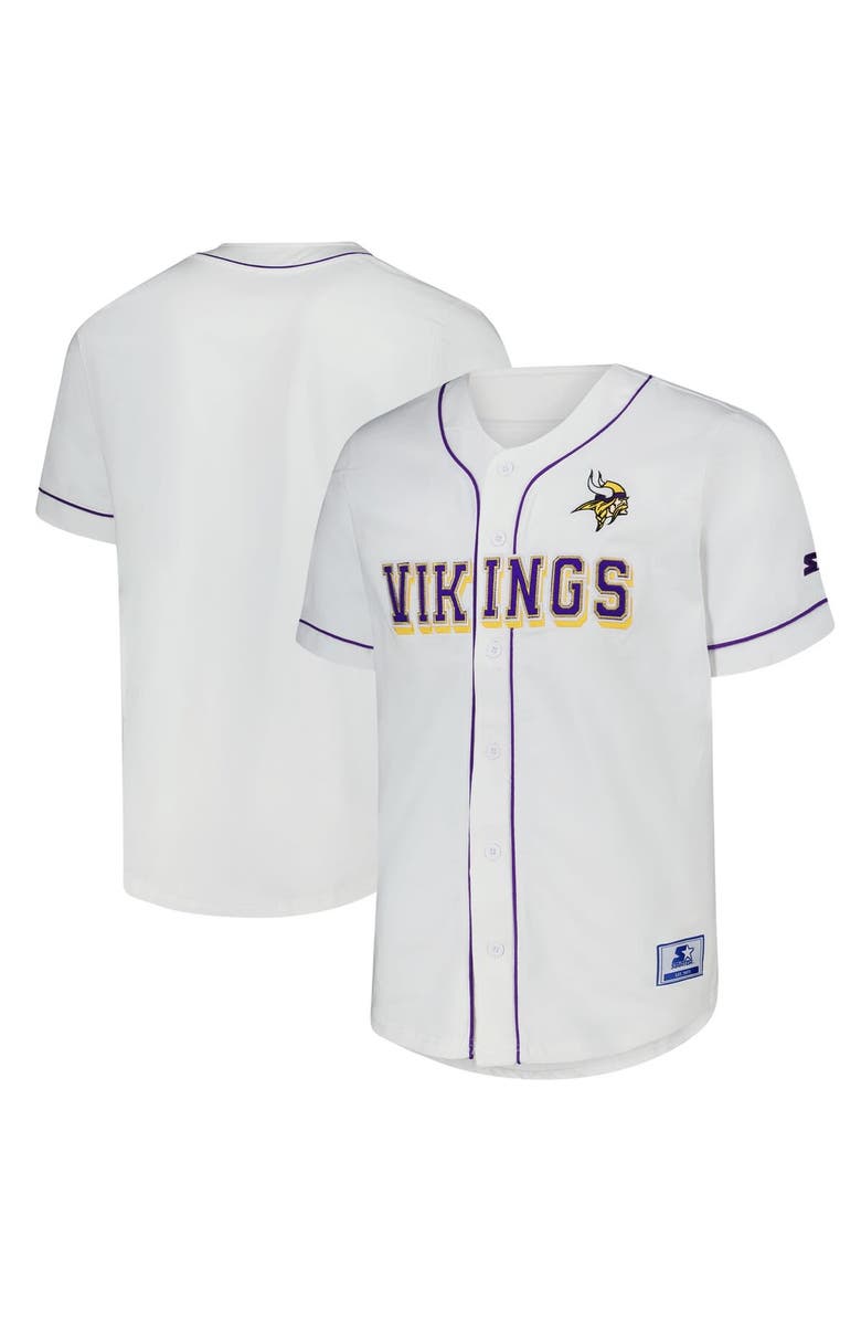 STARTER Men's Starter  White Minnesota Vikings Relay Full-Button Baseball Jersey, Main, color, White