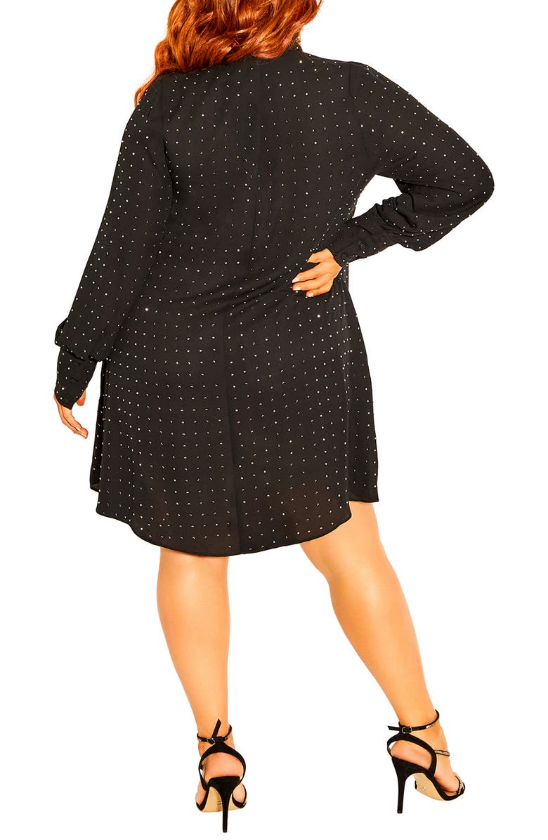 City Chic Nailhead Studded Long Sleeve Tunic Dress, Alternate, color, Black