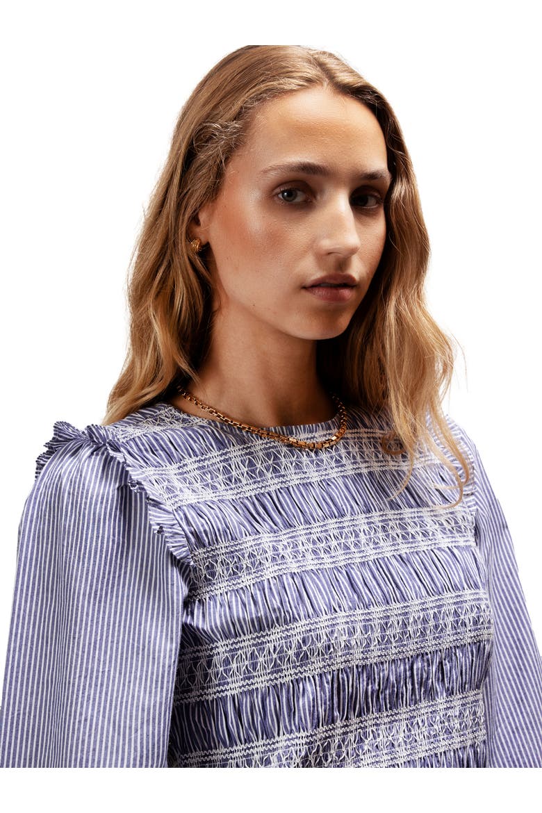 Stripe Shirred Blouse, Alternate, color, Blue