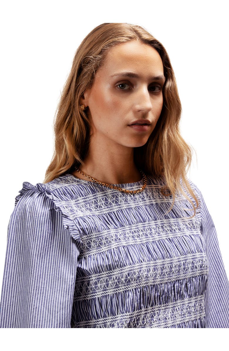 Ro&Zo Stripe Shirred Blouse, Alternate, color, Blue
