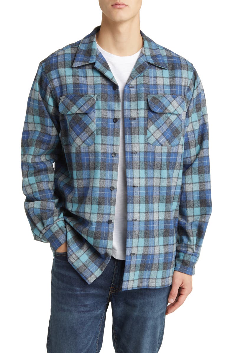 Pendleton Board Plaid Virgin Wool Flannel Button-Up Shirt, Main, color, 
