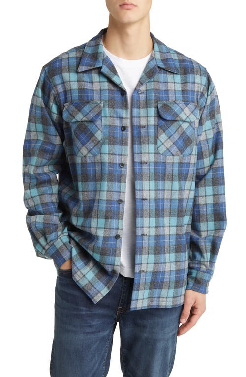 Pendleton Board Plaid Virgin Wool Flannel Button-Up Shirt in Blue Original Surf Plaid  product