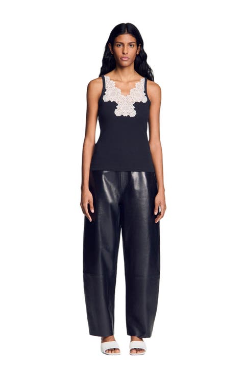 Ribbed vest top with lace
