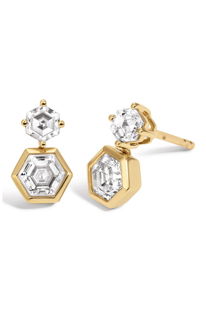 Lab Grown Diamond Hexagon Drop Earrings, Main, color, 14K YELLOW GOLD