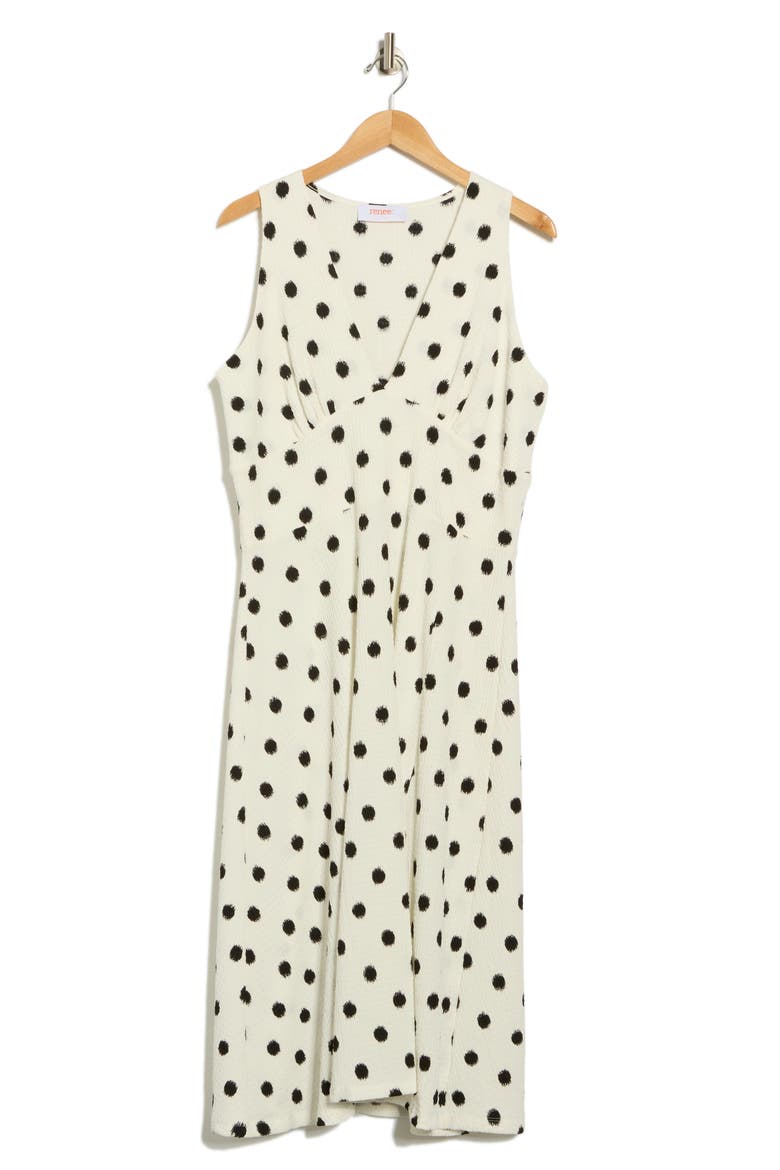 Polka Dot Sleeveless Fit & Flare Midi Dress, Alternate, color, WHITE/ BLACK