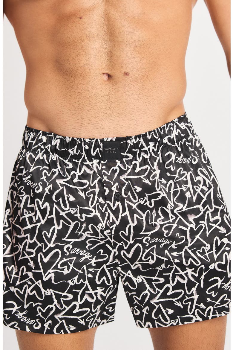 Savage X Satin Boxers, Alternate, color, HAZY WHITE LOVERS TAG PRINT