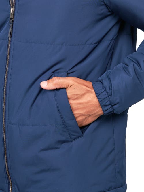 Construct Solid Puffer Jacket In Navy