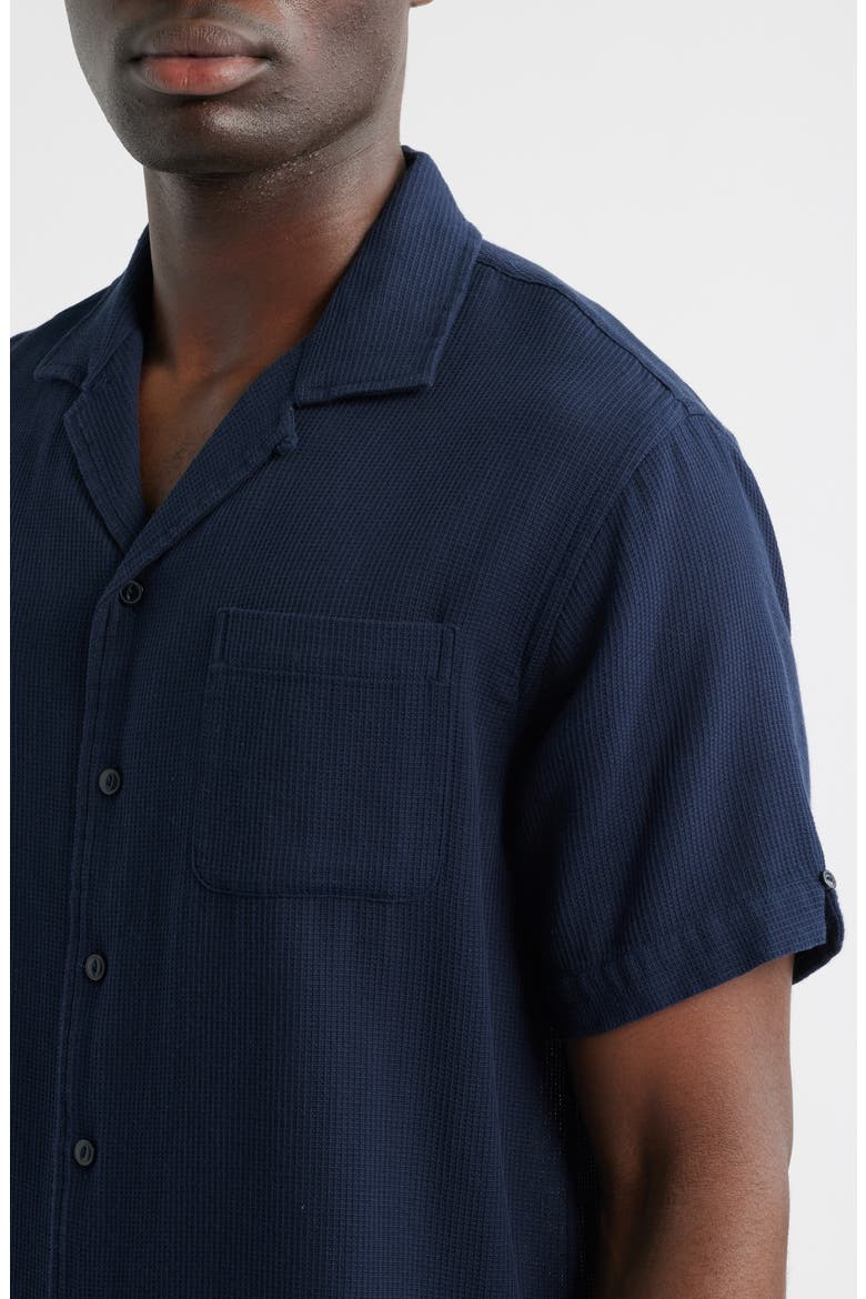 Cotton Waffle Camp Shirt, Alternate, color, NAVY