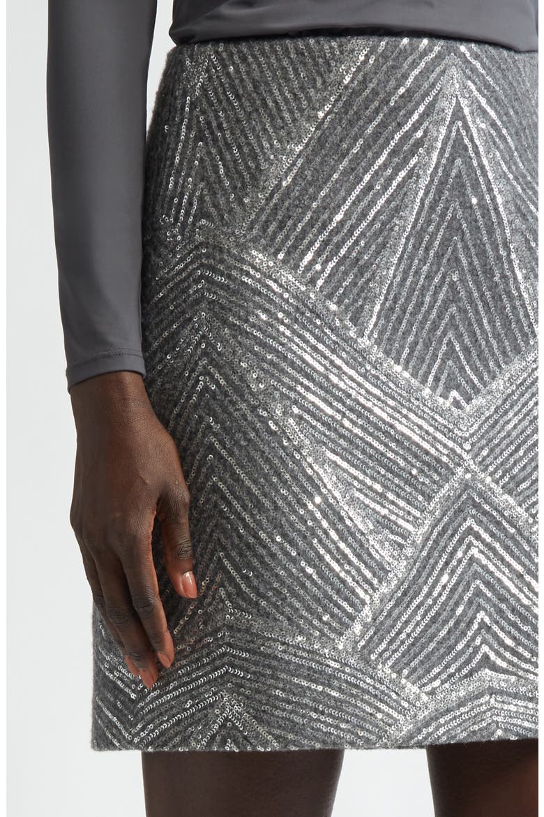 Sequin Chevron Embellished A-Line Skirt, Alternate, color, GREY MELANGE/ SILVER