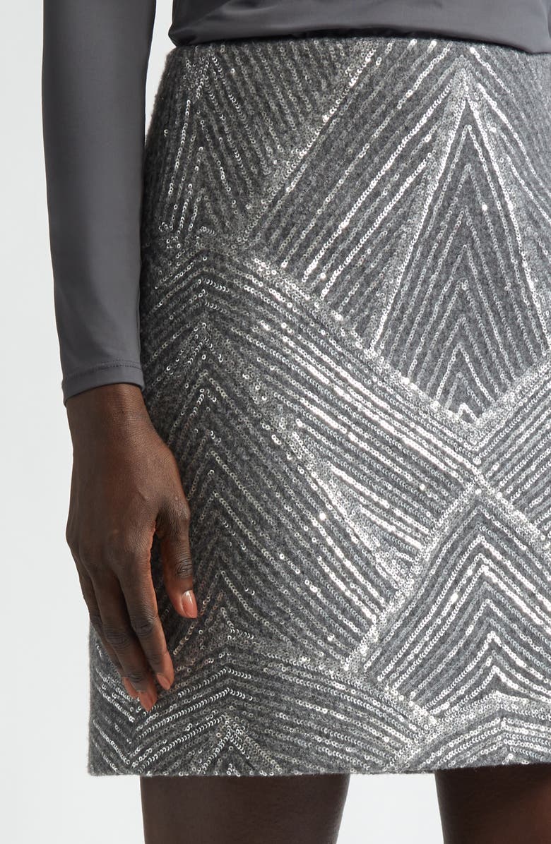 ST. JOHN Sequin Chevron Embellished A-Line Skirt, Alternate, color, Grey Melange/ Silver