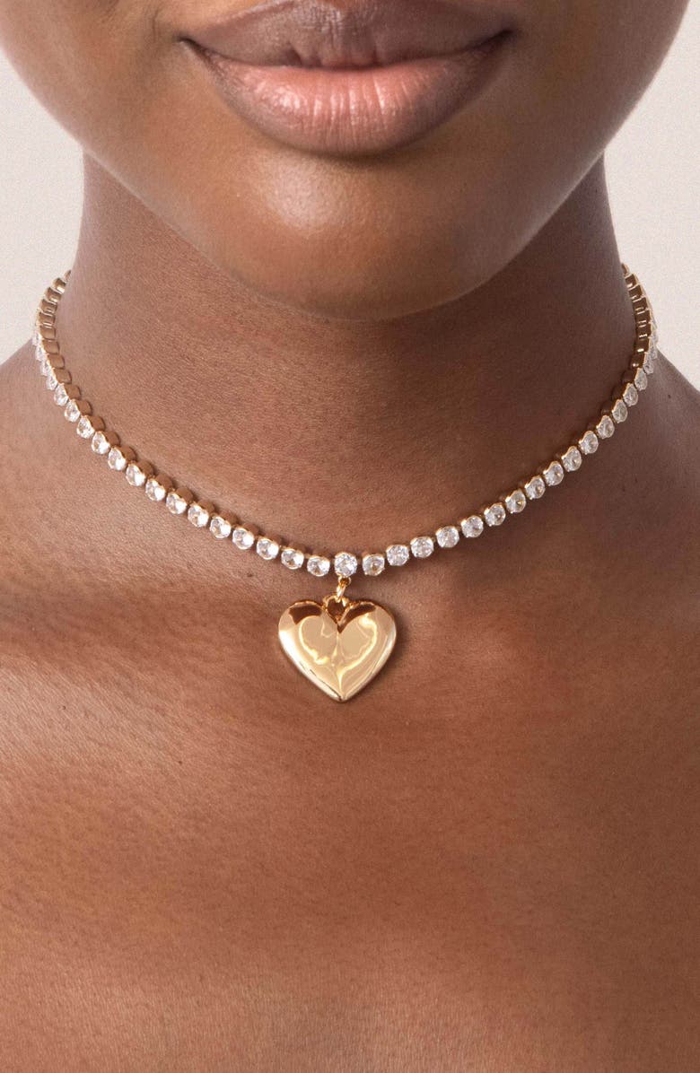 Ettika Luminous Love Tennis Necklace, Alternate, color, Gold