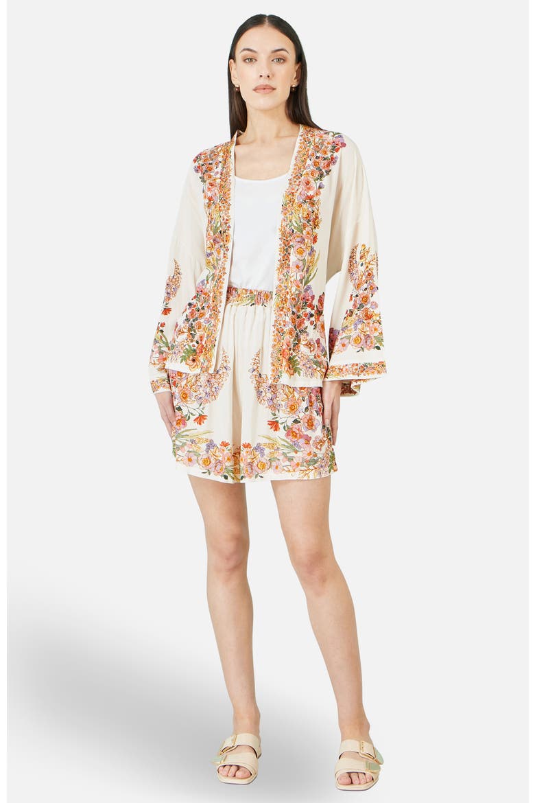 Viscose Floral Border Belted Cover-Up, Alternate, color, Ivory
