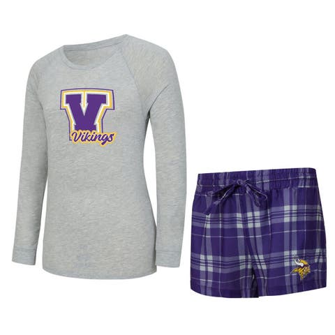 Women's Concepts Sport  Heather Gray/Purple Minnesota Vikings Regulate Plaid Long-Sleeve T-Shirt & Shorts Sleep Set