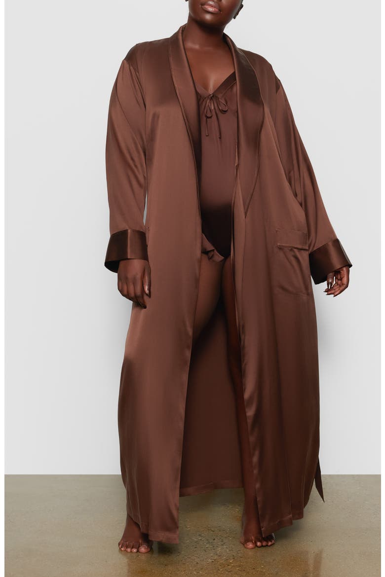Long Stretch Silk Robe, Alternate, color, COCOA