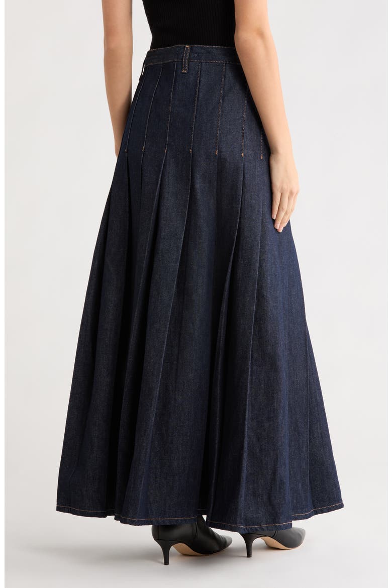 Pleated Denim Maxi Skirt, Alternate, color, INDIGO