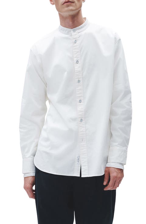 Landon Band Collar Stretch Cotton Button-Up Shirt