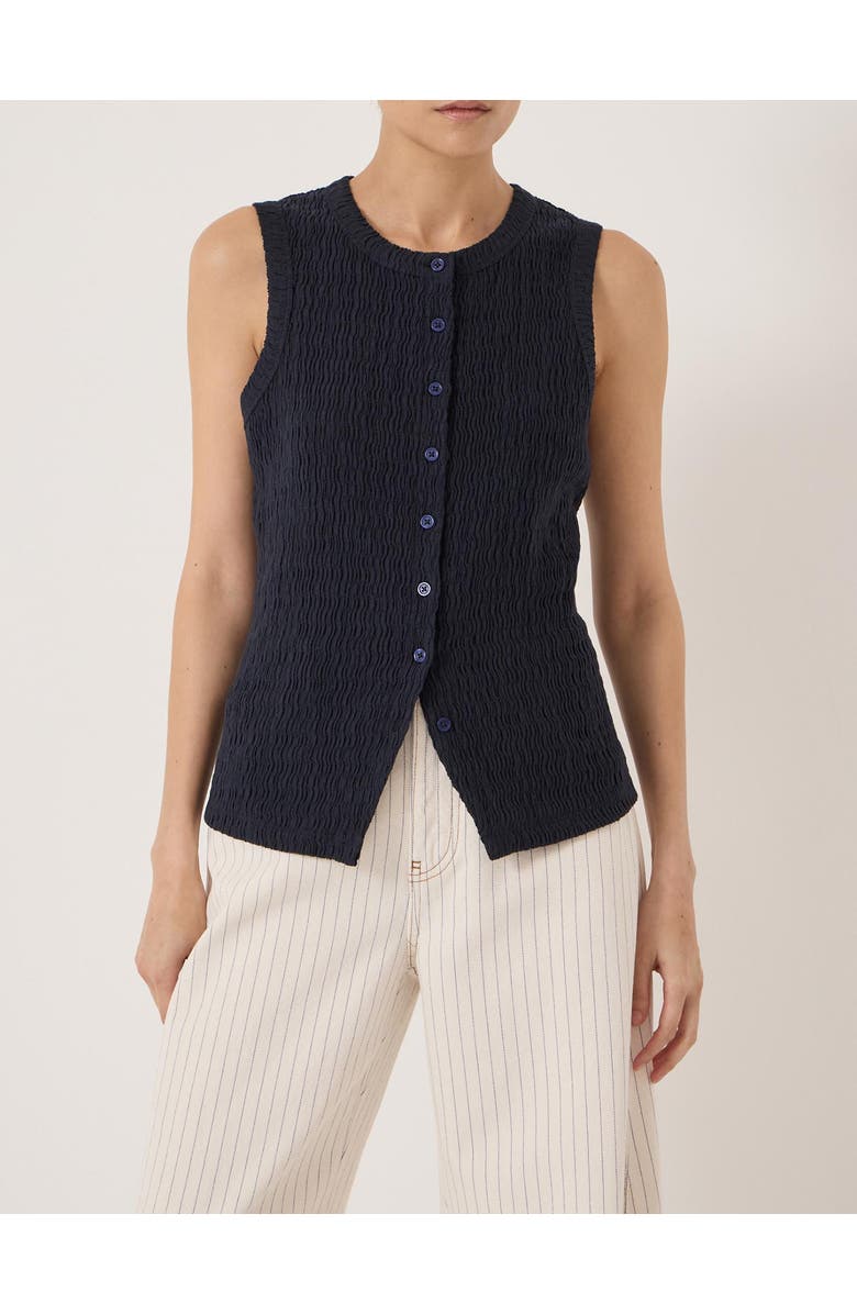 Hush Textured Sleeveless Button Through Top, Alternate, color, Navy Blue