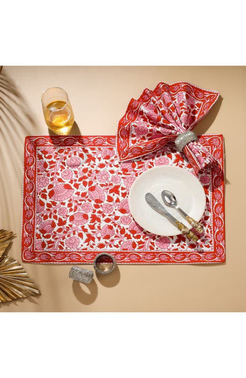 Tiramisu Set Of 4 Floral Block Print Cotton Napkins In Multi