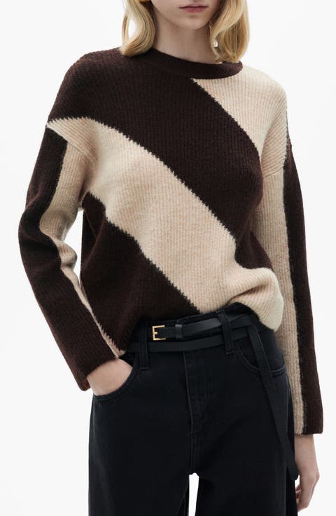 Diagonal Stripe Crewneck Sweater