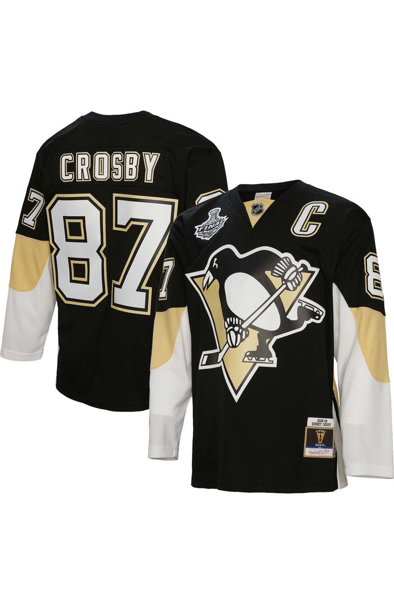 Mitchell & Ness Men's Mitchell & Ness Sidney Crosby Black Pittsburgh Penguins Captain Patch 2008/09 Blue Line Player Jersey, Main, color,
