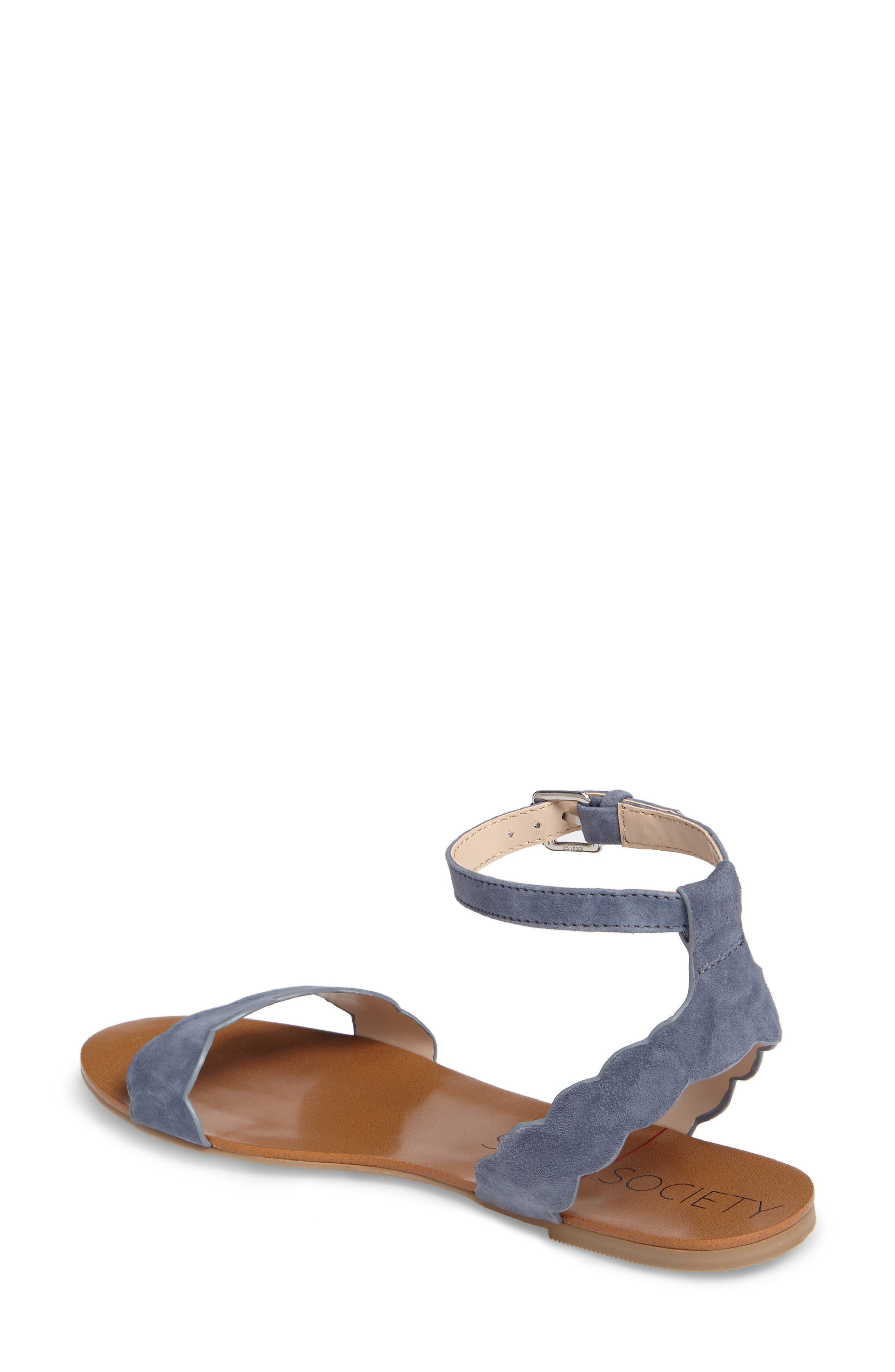 'Odette' Scalloped Ankle Strap Flat Sandal, Alternate, color, VISTA BLUE SUEDE