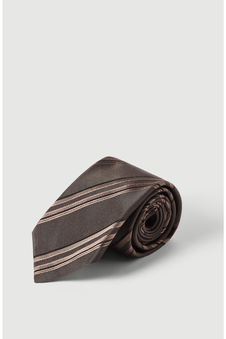 Textured striped silk tie, Alternate, color, Hazelnut