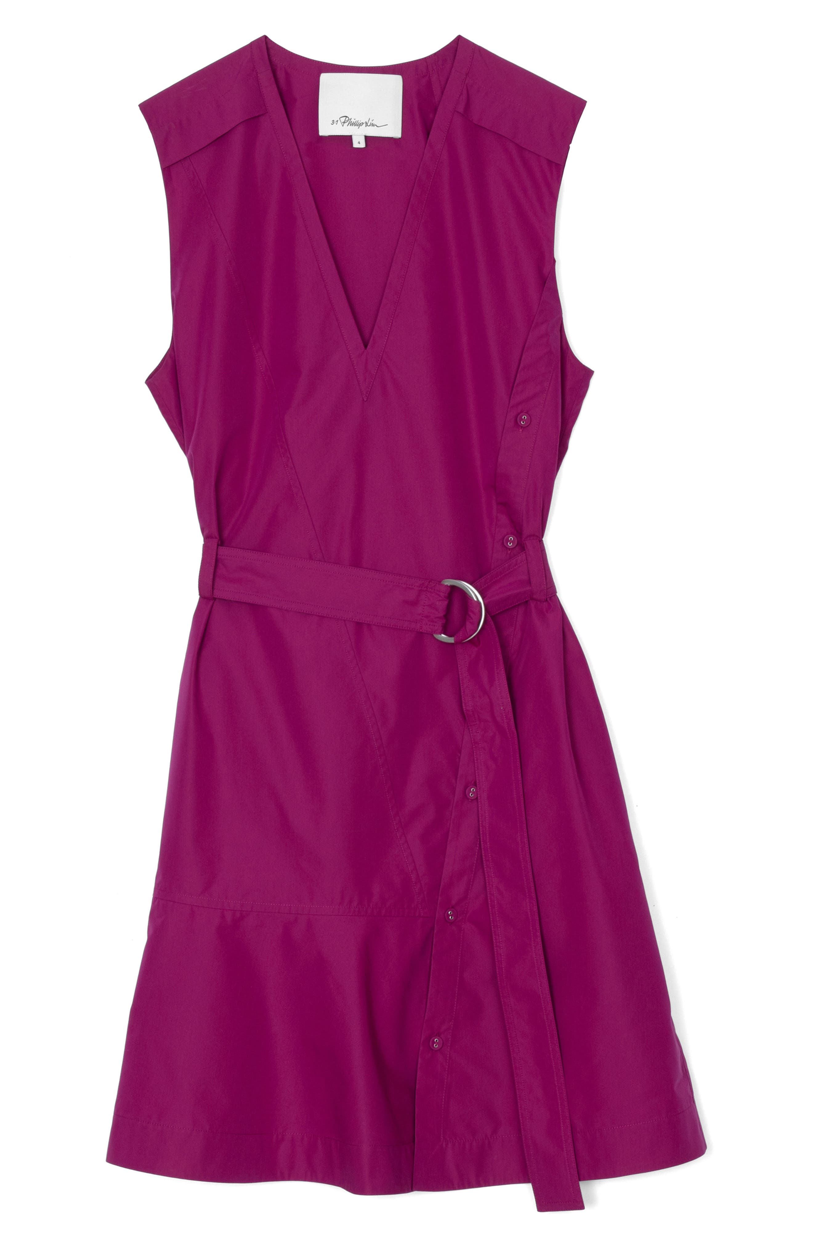 V-Neck Belted Cotton Blend Poplin Minidress