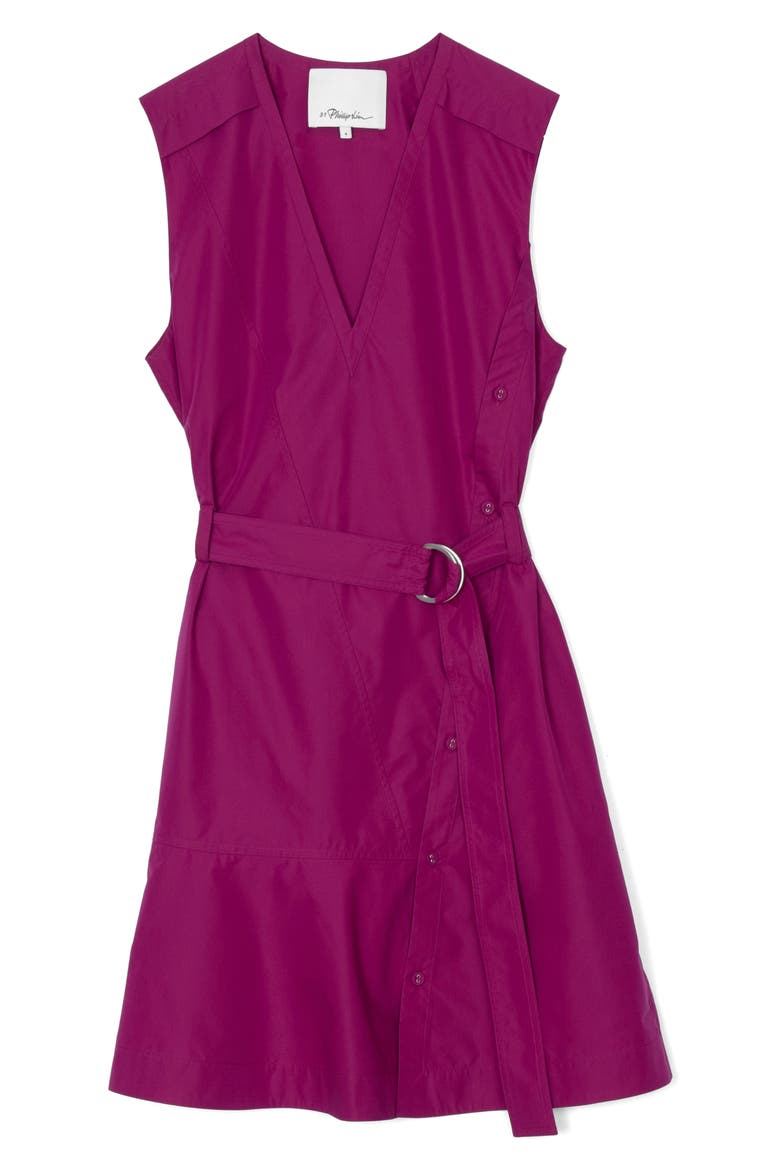 V-Neck Belted Cotton Blend Poplin Minidress, Main, color, MULBERRY
