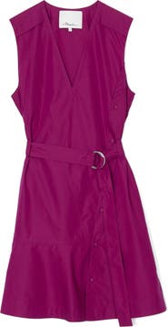3.1 Phillip Lim V-Neck Belted Cotton Blend Poplin Minidress
