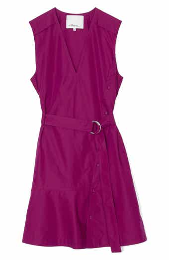 V-Neck Belted Cotton Blend Poplin Minidress