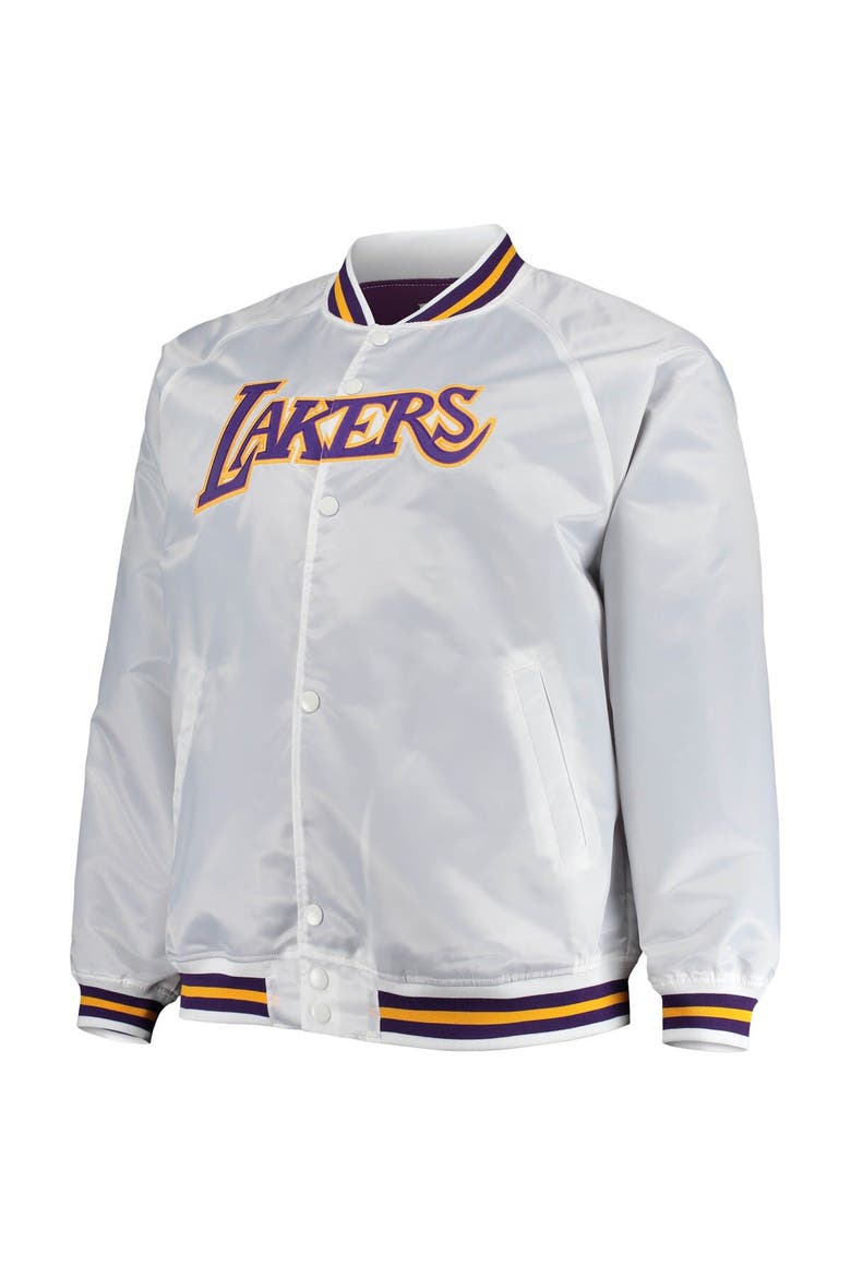 Men's Mitchell & Ness White Los Angeles Lakers Big & Tall Hardwood Classics Raglan Satin Full-Snap Jacket, Alternate, color, White