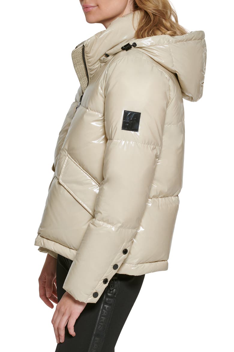 Glossy Hooded Puffer Jacket, Alternate, color, SAND