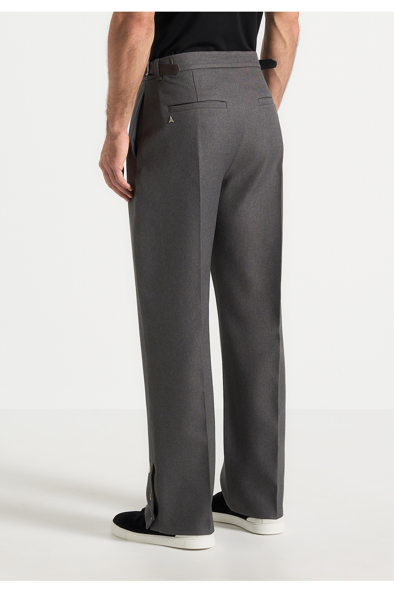 Boris Wide Leg Tailored Trousers With Button Cuff, Alternate, color, Grey
