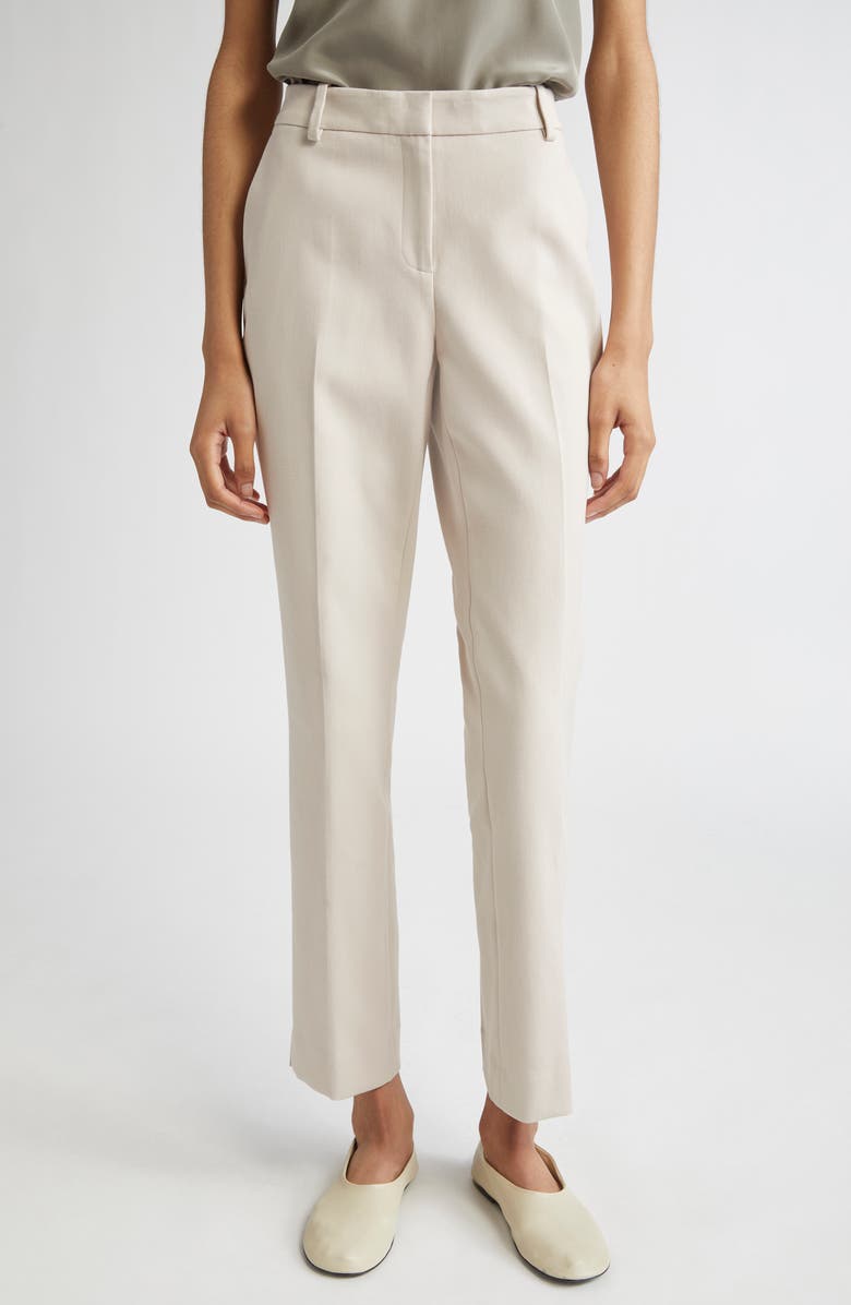 Lafayette 148 New York Manhattan Slim Fit Cotton Cigarette Pants, Main, color, Pearl
