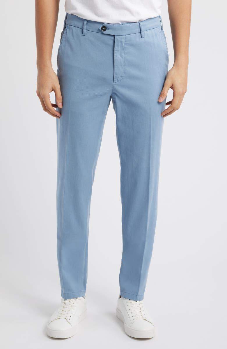 Canali Regular Fit Flat Front Comfort Twill Pants, Main, color, Light Blue