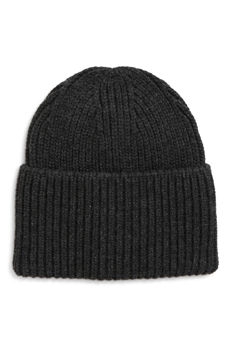 Core Wide Cuff Recycled Polyester Blend Beanie, Main, color, DARK GREY
