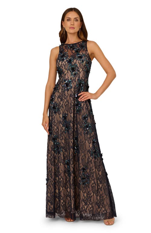 Adrianna Papell Sequin Lace Sleeveless Gown In Black
