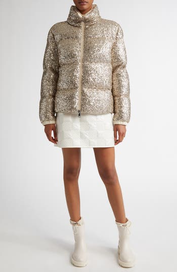 ダウンジャケット・コート MONCLER WOMEN Anternes Sequin Puffer Jacket Gold MONCLER WOMEN Anternes Sequin Puffer Jacket Gold