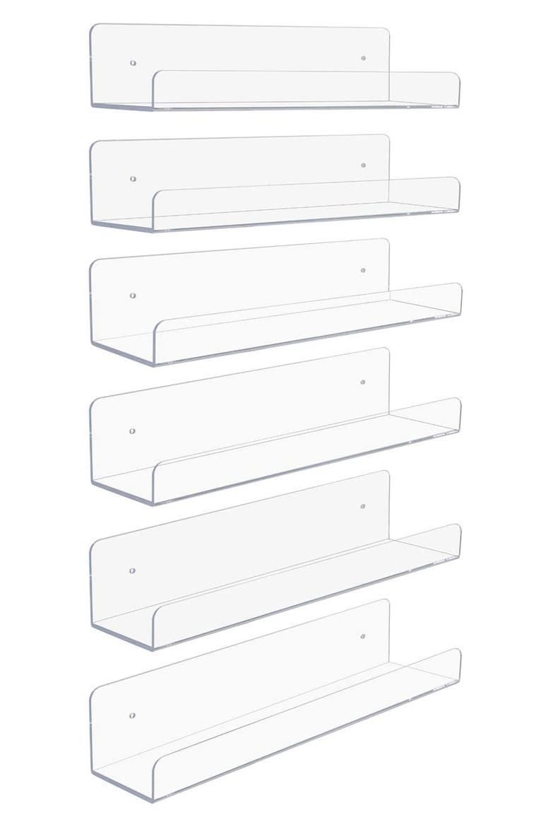 Floating Acrylic Wall Ledge Shelf - Set of 6, Main, color, CLEAR