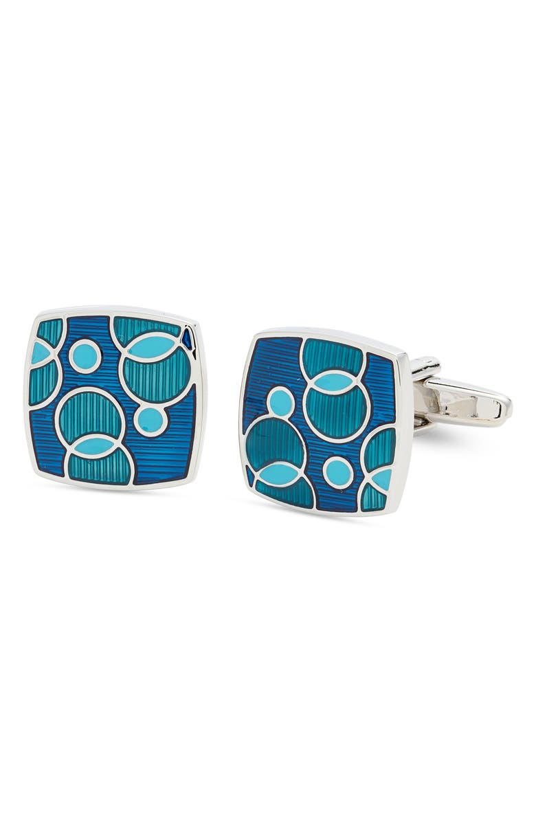 CLIFTON WILSON Teal Circles Cuff Links, Main, color, Teal